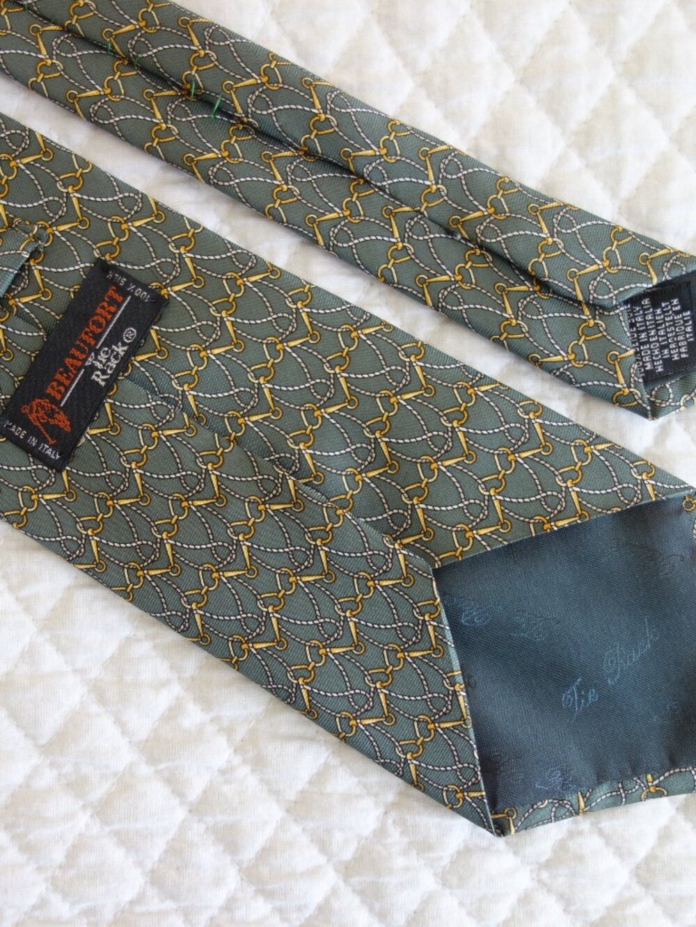 BEAUFORT TIE RACK Green Gold Chains Silk Tie – Made in Italy